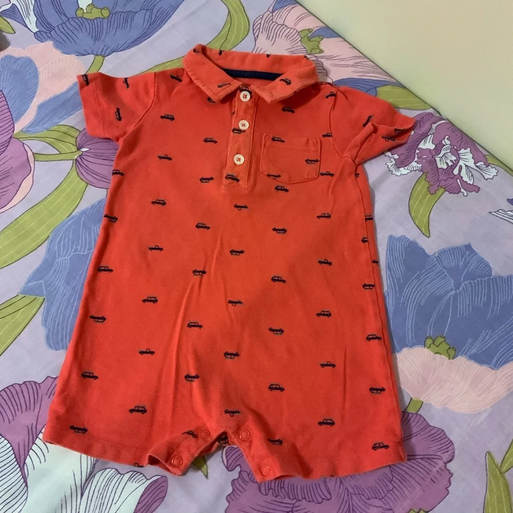 EUC Toddlers 2 Pz Romper Cars print & All American Boy